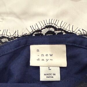 a new day Navy Top with White Lace Accent
